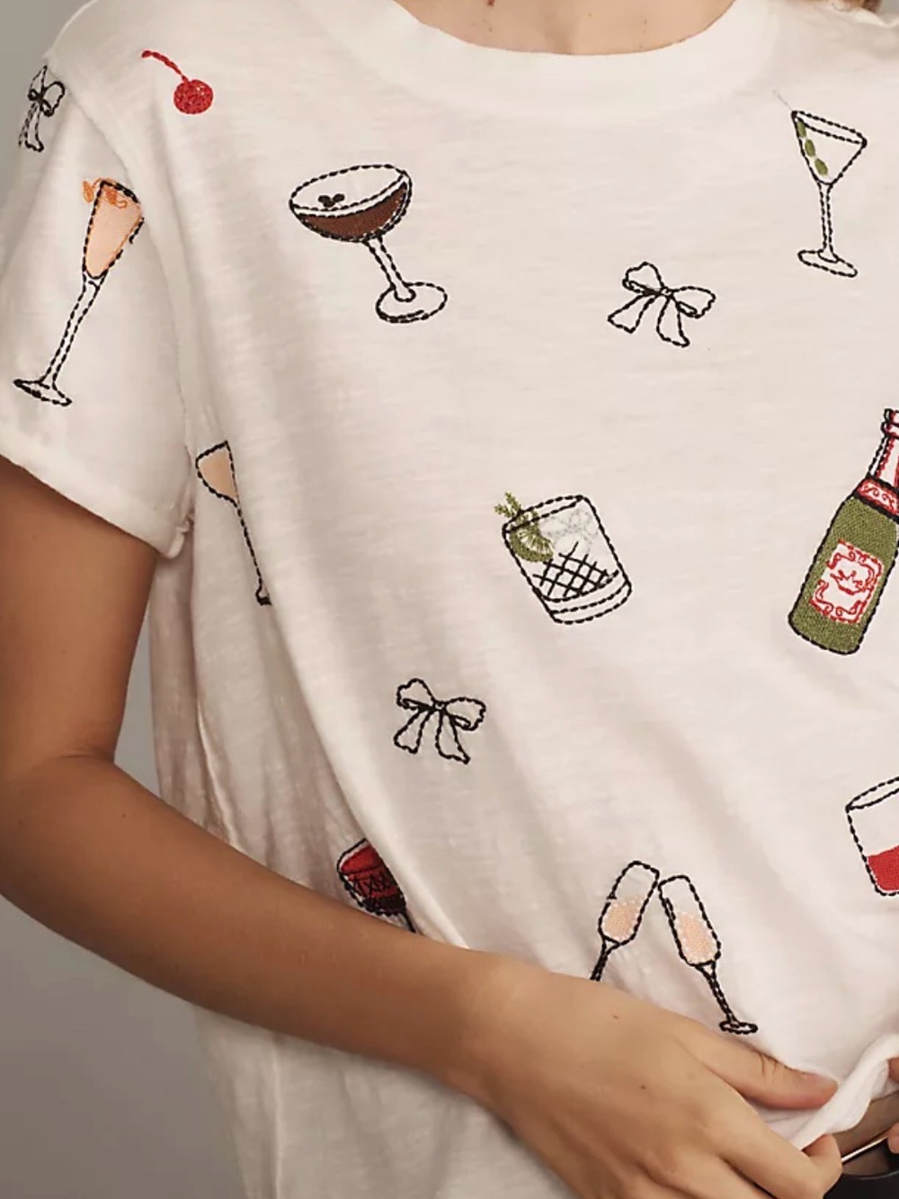 Maeve White Embroidered Cocktail Boxy Tee Size S